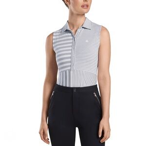 NEW G/FORE Gfore Perf Stripe Sleeveless Golf Polo, XS, Perforated tech jersey